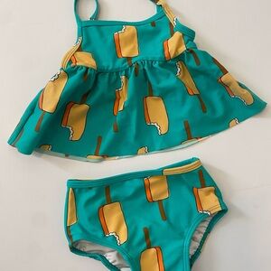 Hanna Andersson Turquoise Ice Cream Swimsuit Two-Piece 6-12Months